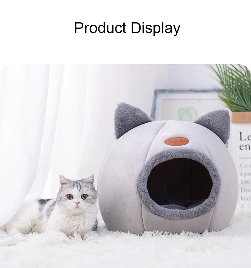 Warm Plush Cat House Bed β Semi-Closed Cozy Sleep Cave