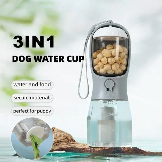 3-in-1 Portable Pet Water Bottle with Food & Waste Bag Storage - Cedar Paw Co