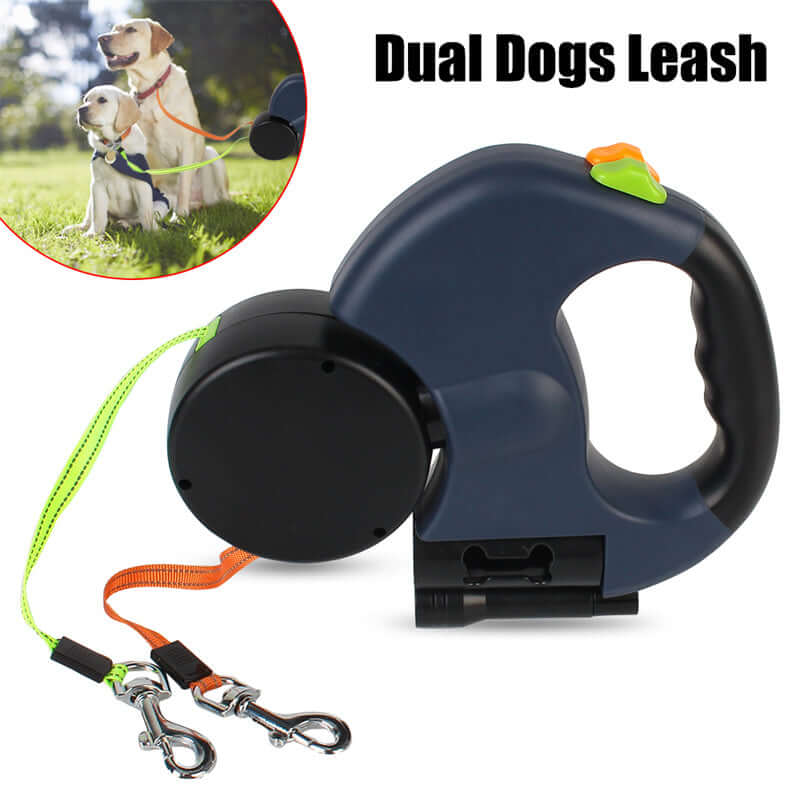 Retractable Dual Dog Leash with Light – Reflective, 360° Swivel - Cedar Paw Co