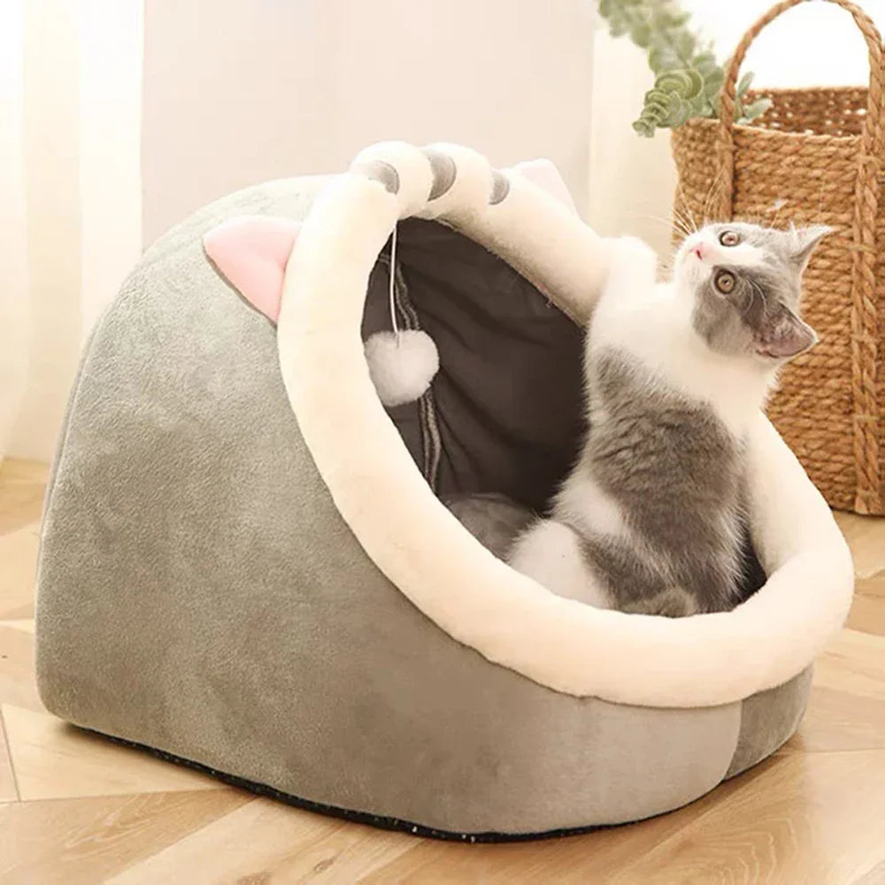 Warm Semi-Closed Cat Bed with Removable Cushion - Cedar Paw Co