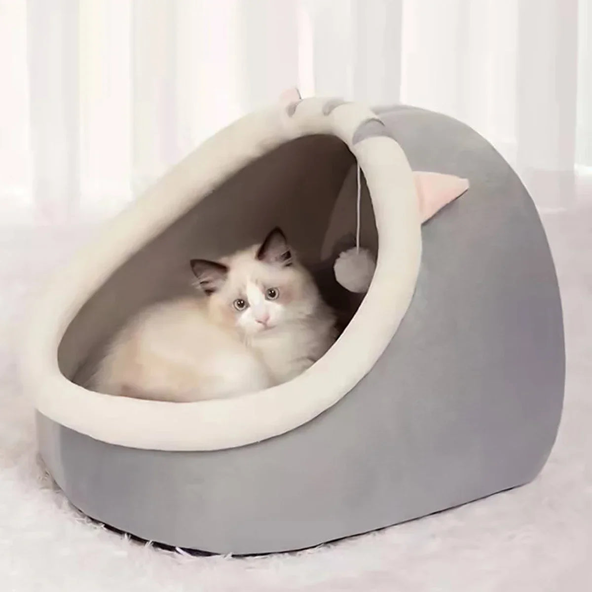 Warm Semi-Closed Cat Bed with Removable Cushion - Cedar Paw Co