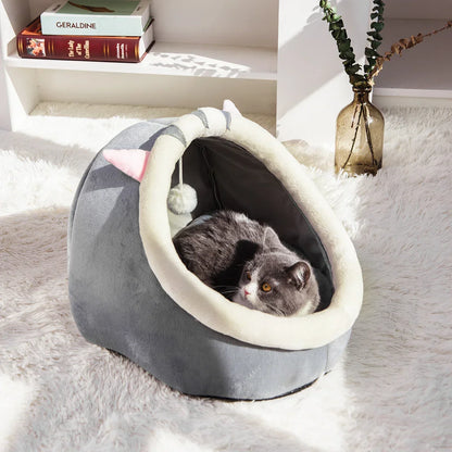 Warm Semi-Closed Cat Bed with Removable Cushion - Cedar Paw Co