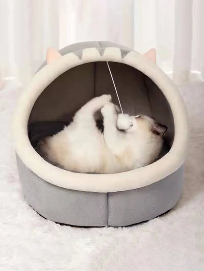 Warm Semi-Closed Cat Bed with Removable Cushion - Cedar Paw Co