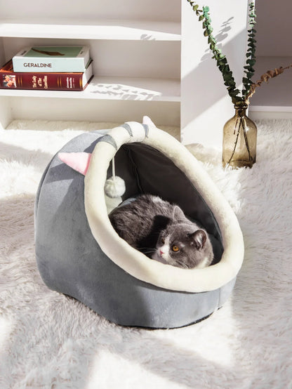 Warm Semi-Closed Cat Bed with Removable Cushion - Cedar Paw Co