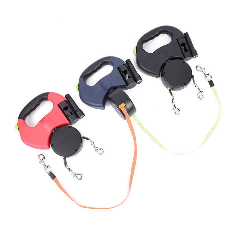Retractable Dual Dog Leash with Light – Reflective, 360° Swivel - Cedar Paw Co