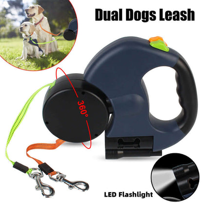 Retractable Dual Dog Leash with Light – Reflective, 360° Swivel - Cedar Paw Co